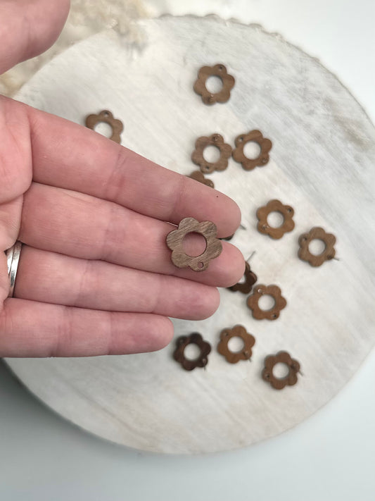 Wood Open Flower Earring Post (10pc)