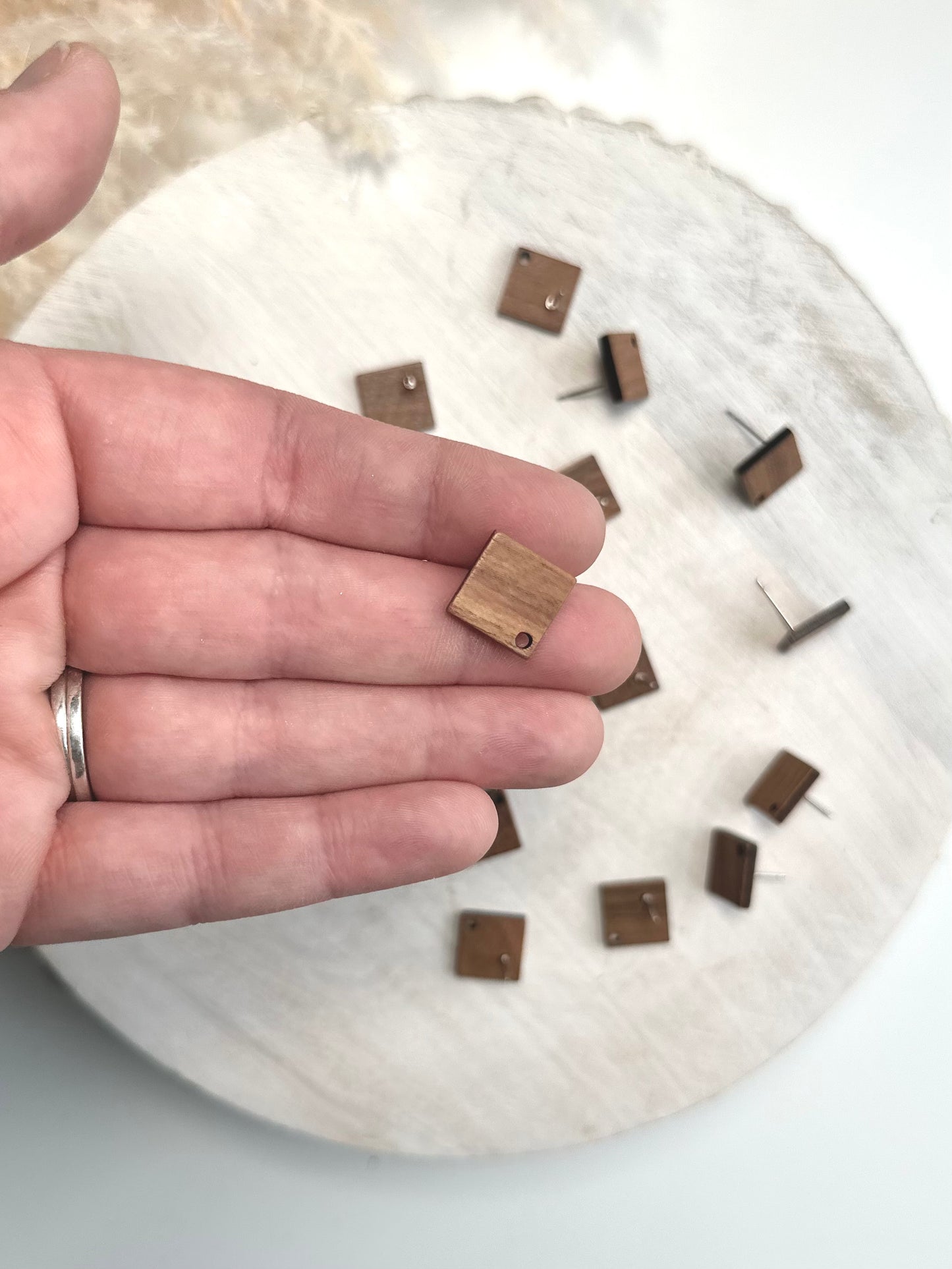 Wood Squared Diamond Earring Post (10pc)