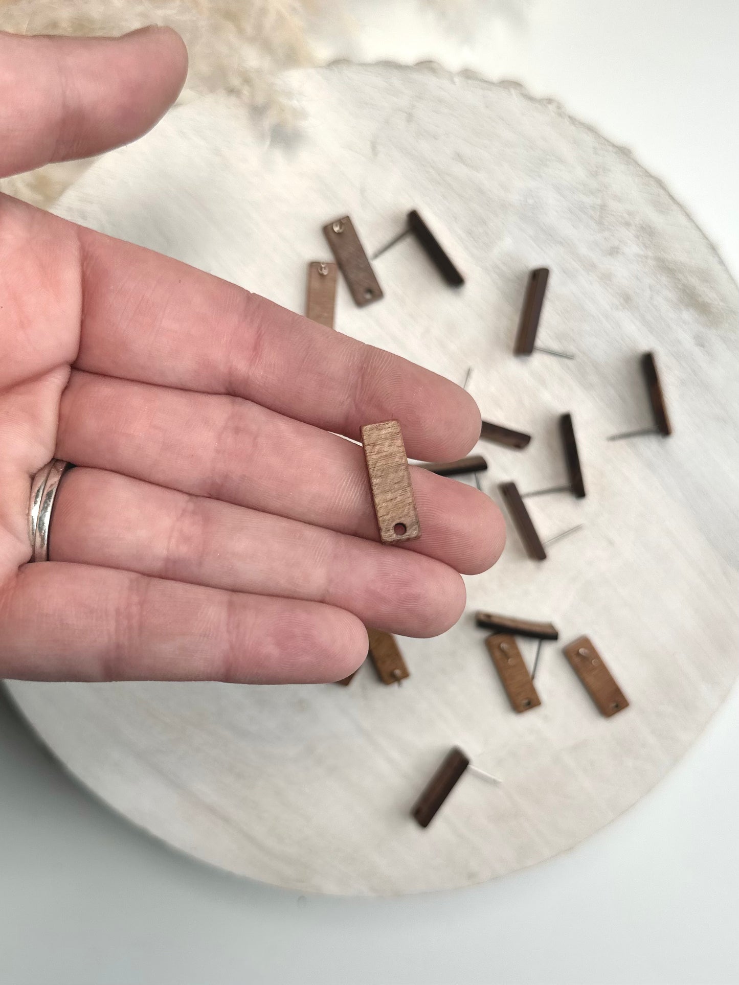 Wood Long Rectangle Bar Earring Post (10pc)