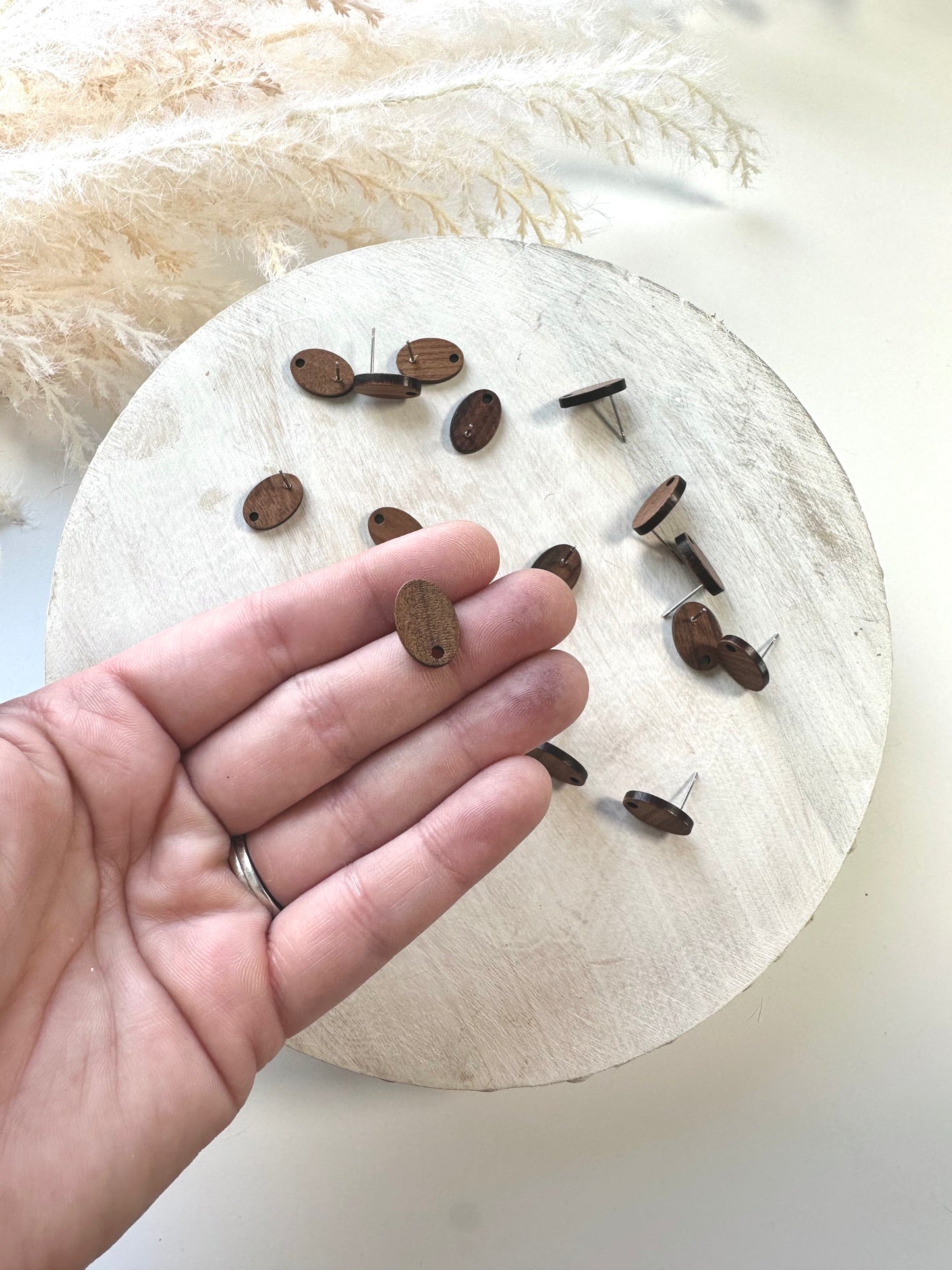 Wood Oval Earring Post (10pc)