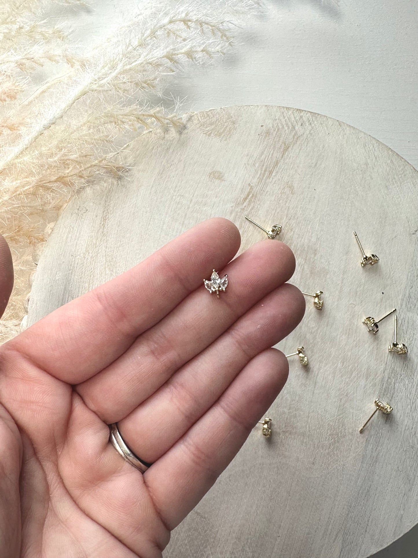 Three Petal CZ Earring Post - Gold (10pc)