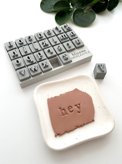 1/2" Serif Font Lowercase Letter Stamps and Container | Polymer Clay Stamps