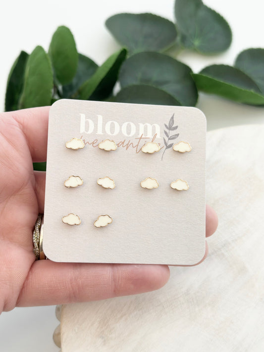 Micro White Enamel Clouds | Add-On Stud Packs (5 pair)