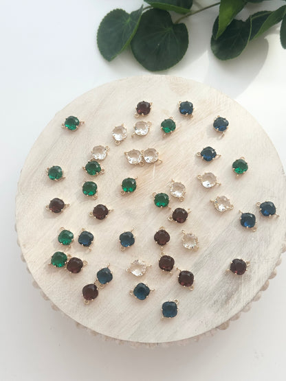 Faceted Rhombus Glass Connector Charm - Gold (10pc)