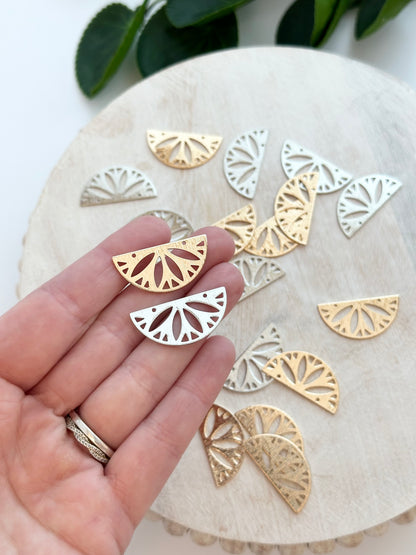 Laser Cut Details Half Circle Connector Charm - Gold or Silver (10pc)