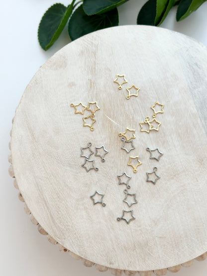 Star Bezel Charm with Loop - Gold or Silver (10pc)