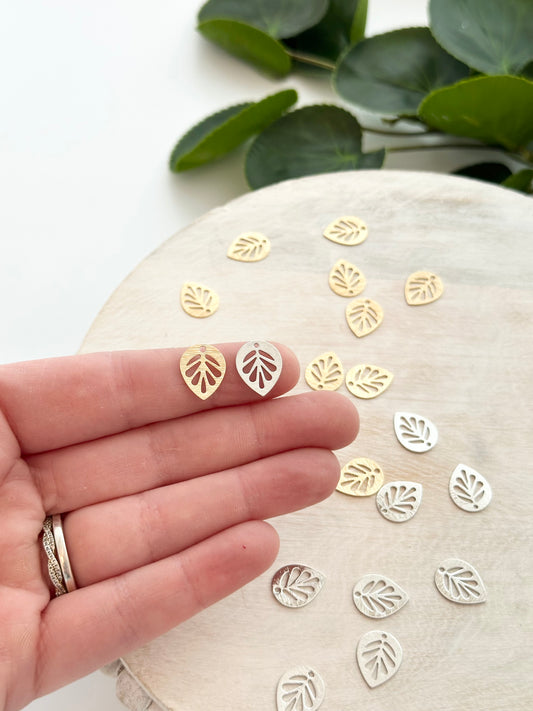 Laser Cut Mini Leaf Charm - Gold or Silver (10pc)