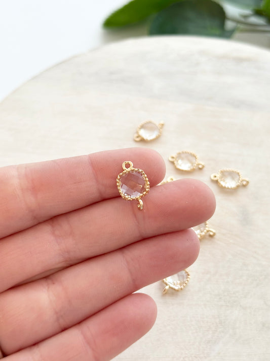 Faceted Glass Square Connector Charm - Gold (10pc)