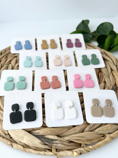 Ribbed Double Square Dangles | Polymer Clay Earrings