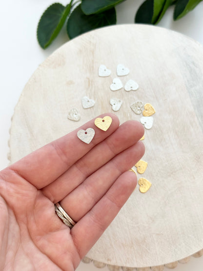 Brushed Heart Charm with Hole - Gold or Silver (10pc)