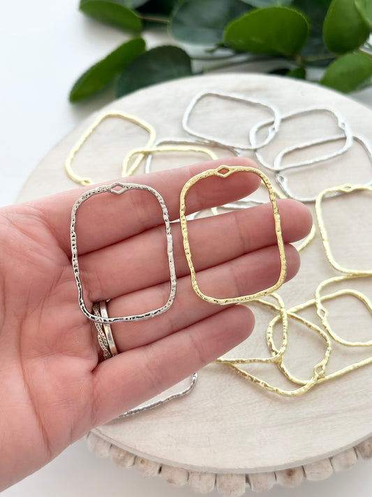 Hammered Large Rectangle Pendant Charm - Gold or Silver (10pc)