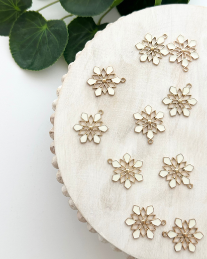White Enamel Snowflake Charms - Gold  (10pc)