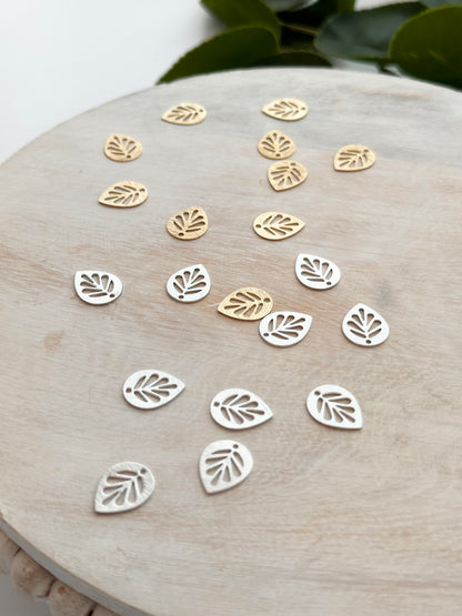 Laser Cut Mini Leaf Charm - Gold or Silver (10pc)