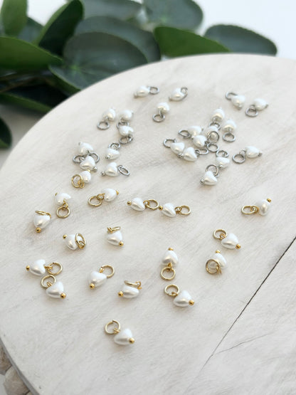 Micro Heart Pearl Charms - Gold or Silver (10pc)
