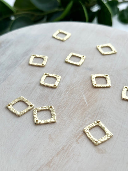 Hammered Open Diamond Connector Charm - Gold (10pc)