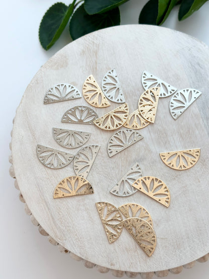 Laser Cut Details Half Circle Connector Charm - Gold or Silver (10pc)