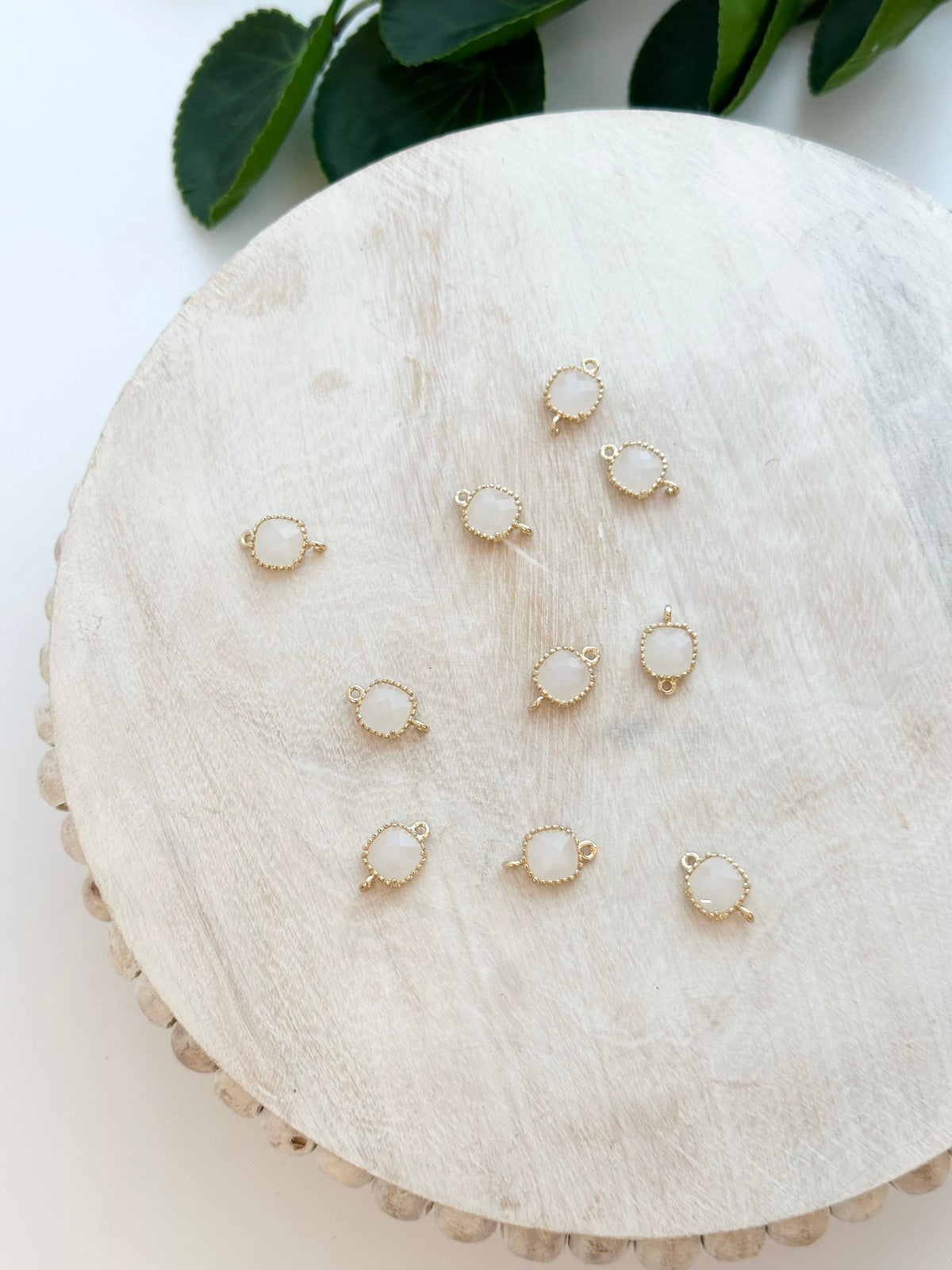 Opaque Faceted Glass Square Connector Charm - Gold (10pc)