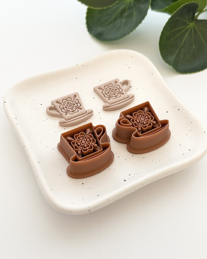 Folk Teacup (Mirror Set) | Polymer Clay Cutter