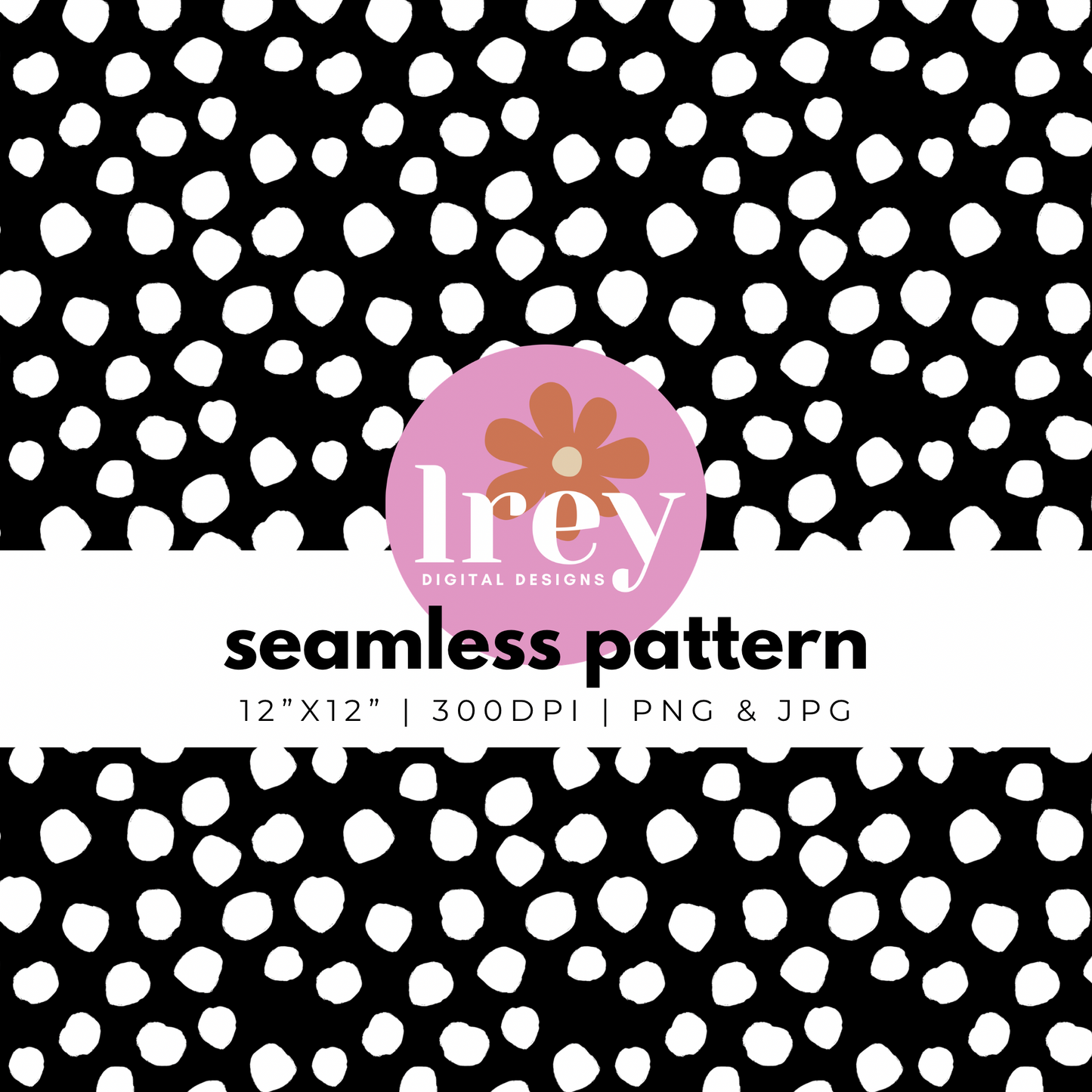 Abstract Dots - White on Black | Digital Seamless Pattern | PNG, JPG | Instant Download | Commercial Use Included | LRey Digital Designs | Digital Seamless Pattern