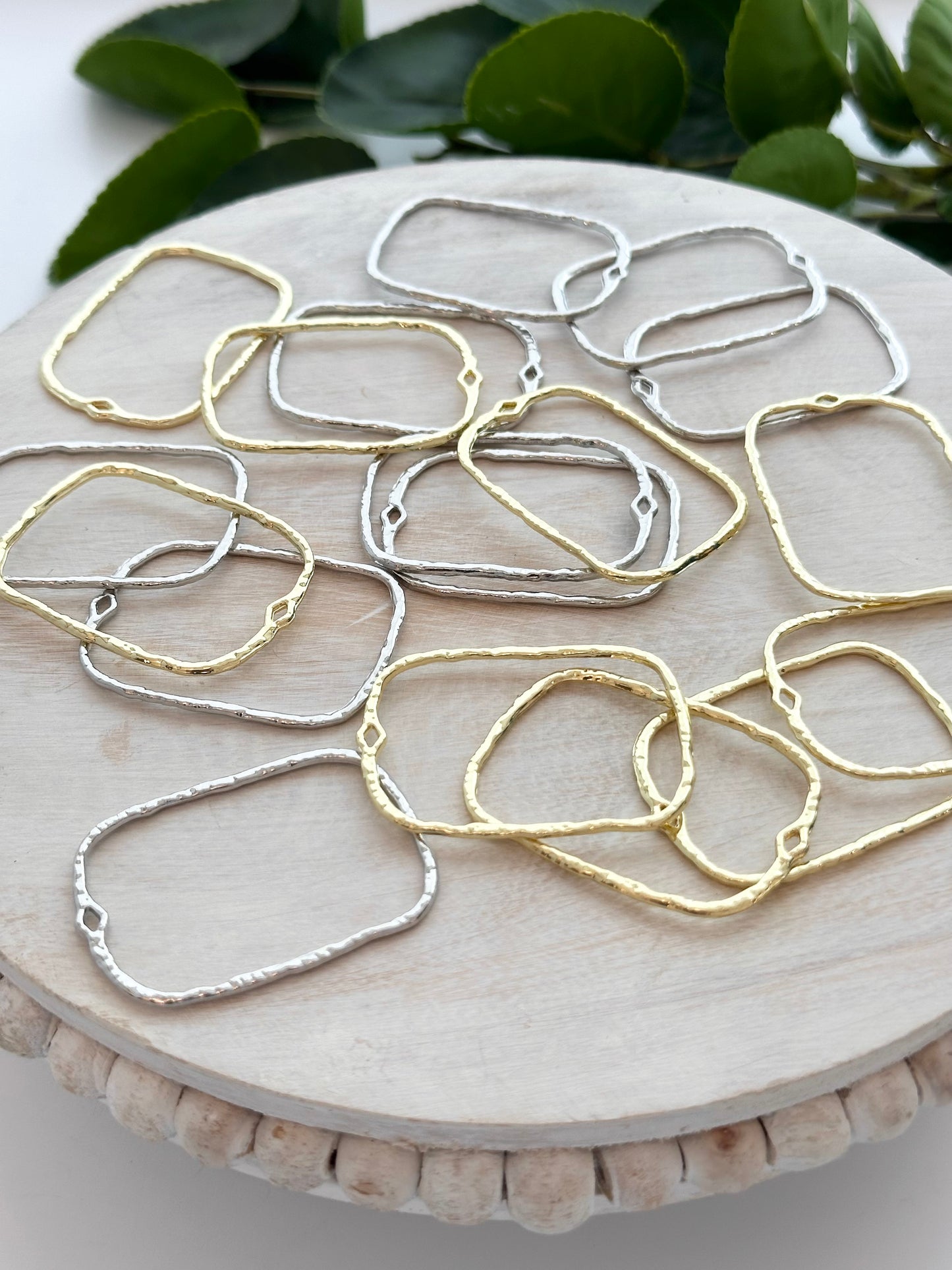 Hammered Large Rectangle Pendant Charm - Gold or Silver (10pc)