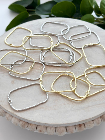 Hammered Large Rectangle Pendant Charm - Gold or Silver (10pc)