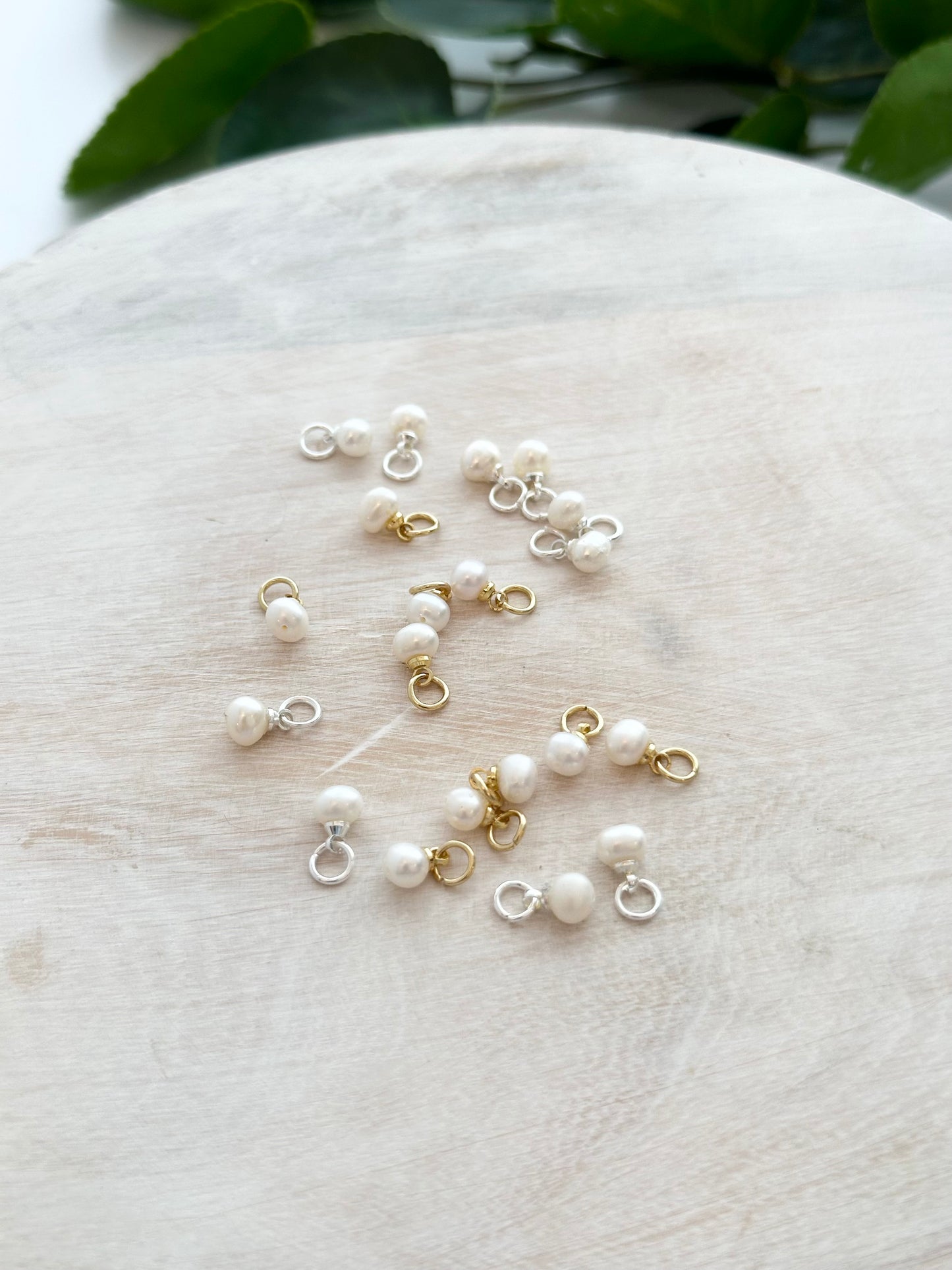 Micro Natural Cultured Freshwater Pearl Charms - Gold or Silver (10pc)