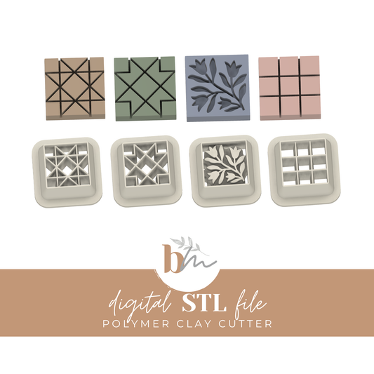 Patchwork Quilt Squares - 4 Designs in 3 Sizes | Digital STL File | Polymer Clay Tools & Cutters