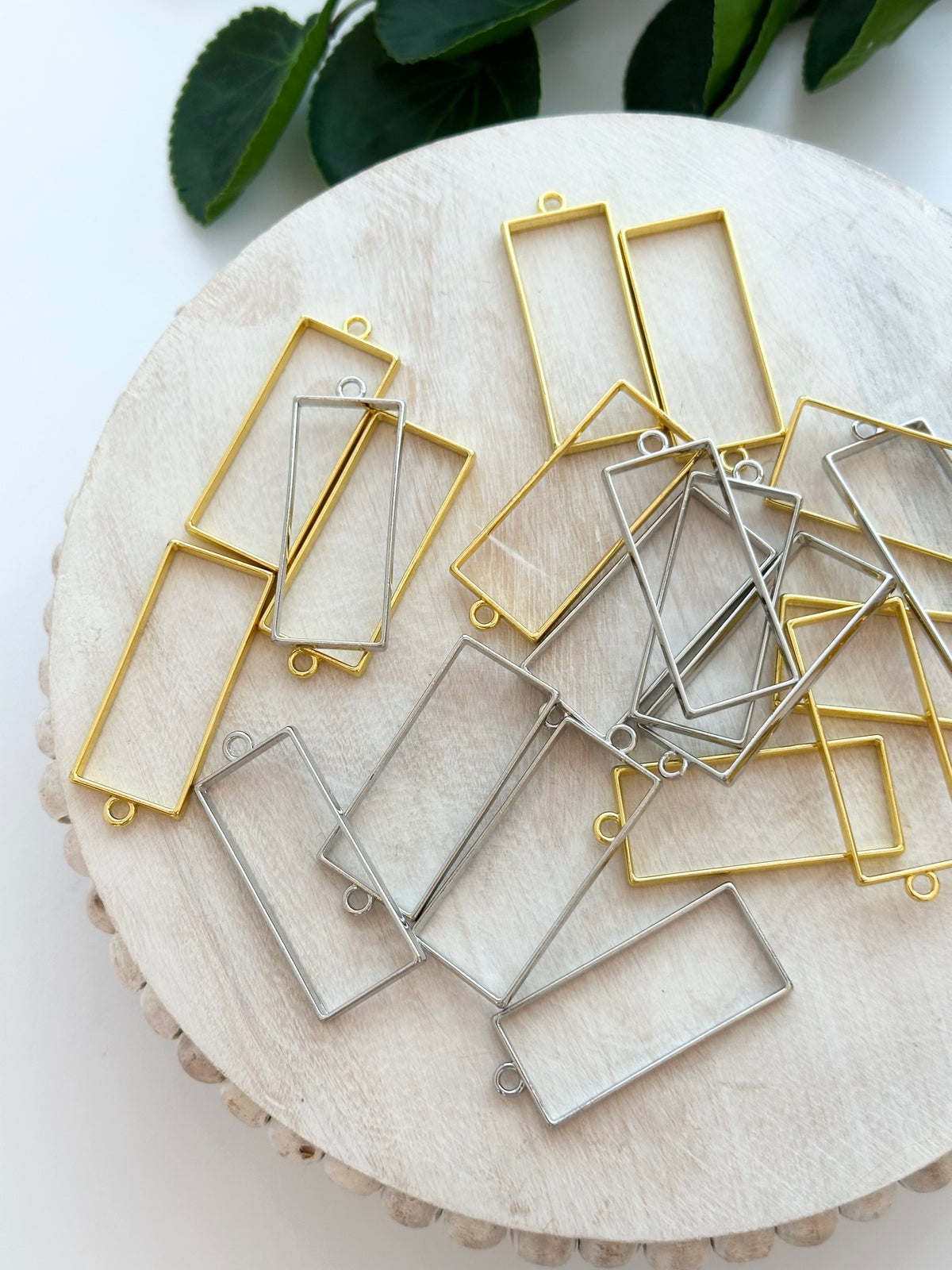 Thick Rectangle Bezel Charm - Gold or Silver (10pc)