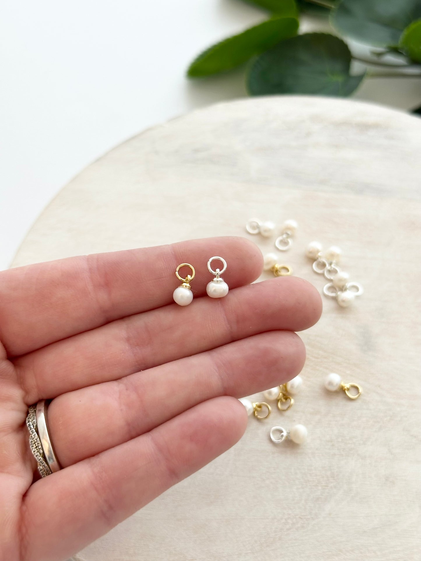 Micro Natural Cultured Freshwater Pearl Charms - Gold or Silver (10pc)