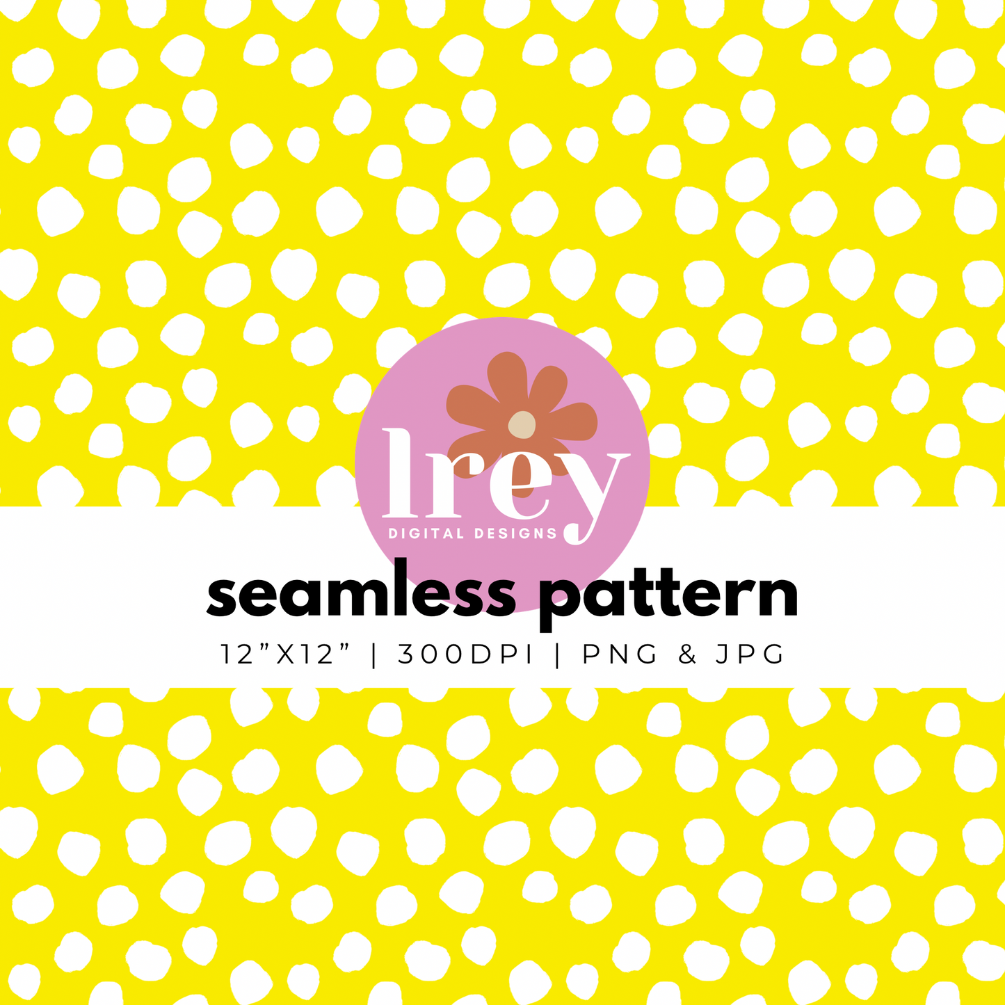 Abstract Dots - White on Primary Yellow | Digital Seamless Pattern | PNG, JPG | Instant Download | Commercial Use Included | LRey Digital Designs | Digital Seamless Pattern