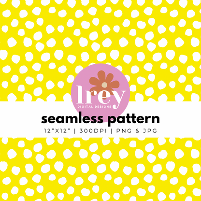 Abstract Dots - White on Primary Yellow | Digital Seamless Pattern | PNG, JPG | Instant Download | Commercial Use Included | LRey Digital Designs | Digital Seamless Pattern