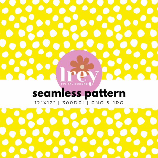 Abstract Dots - White on Primary Yellow | Digital Seamless Pattern | PNG, JPG | Instant Download | Commercial Use Included | LRey Digital Designs | Digital Seamless Pattern