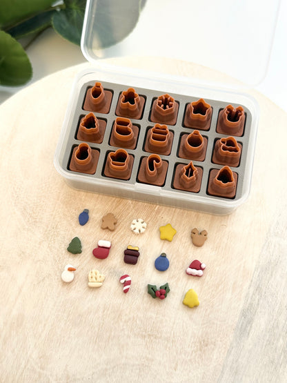 8mm Mini Stud Cutters - Christmas Edition (15 cutters + storage case) | Polymer Clay Cutter