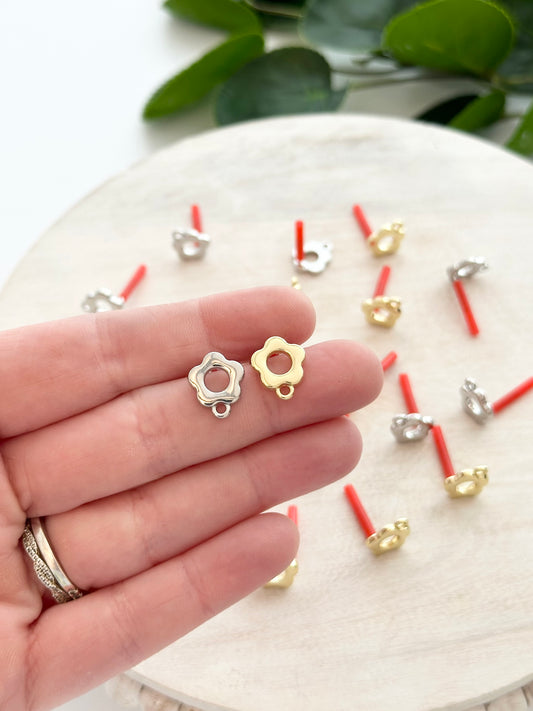 Flower Earring Post - Gold or Silver (10pc)