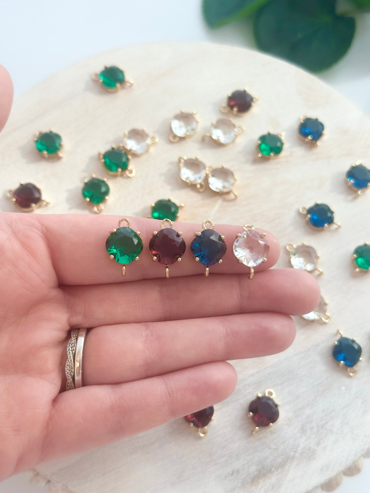 Faceted Rhombus Glass Connector Charm - Gold (10pc)