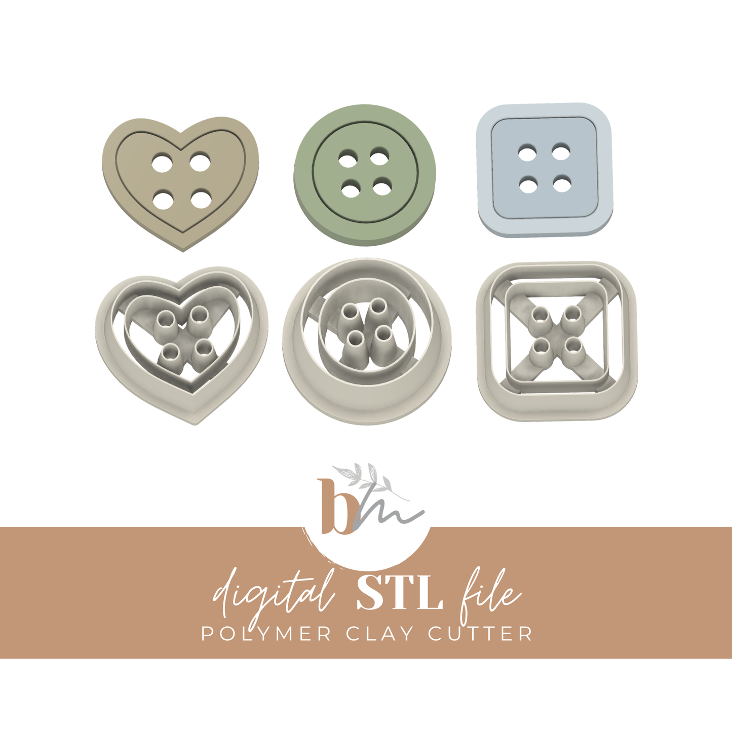 Buttons - 3 Designs in 4 Sizes Each | Digital STL File | Polymer Clay Tools & Cutters