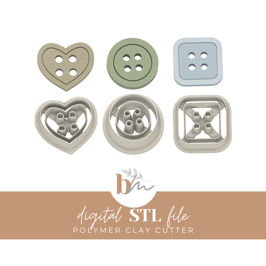 Buttons - 3 Designs in 4 Sizes Each | Digital STL File | Polymer Clay Tools & Cutters
