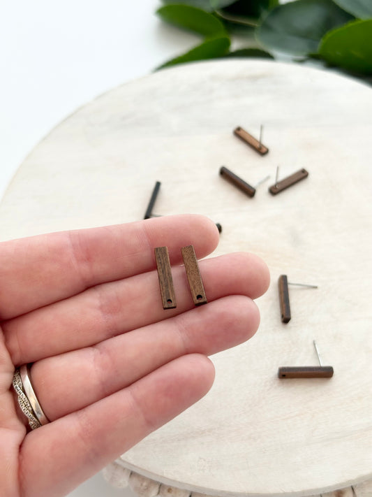 Wood Skinny Rectangle Bar Earring Post - Walnut (10pc)
