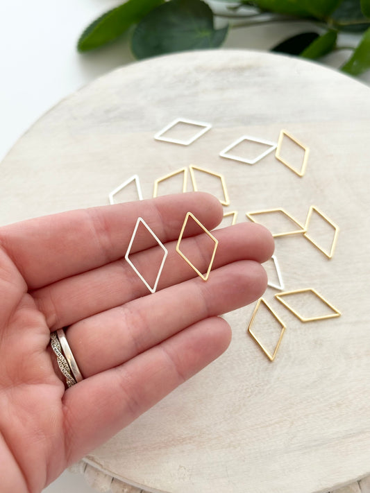Rhombus Bezel Charm - Gold or Silver (10pc)