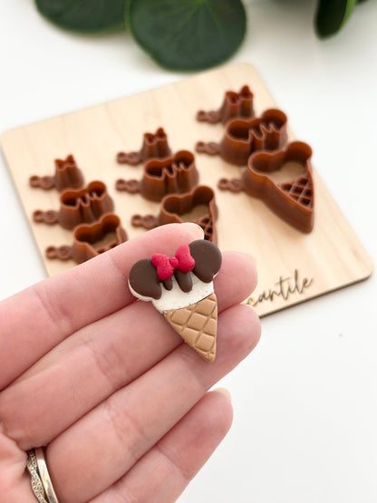Mouse Head Ice Cream Cone Set | Polymer Clay Cutter