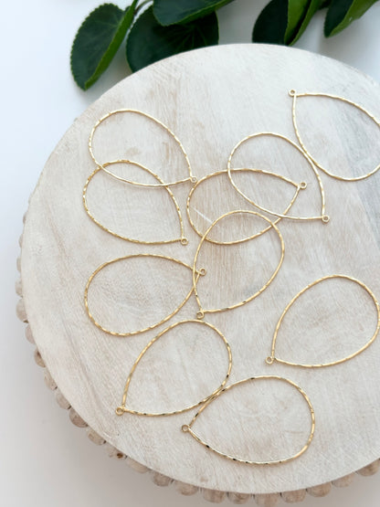 Hammered Teardrop Pendant Charm - Gold (10pc)