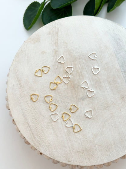 Heart Bezel Charm with Loop - Gold or Silver (10pc)