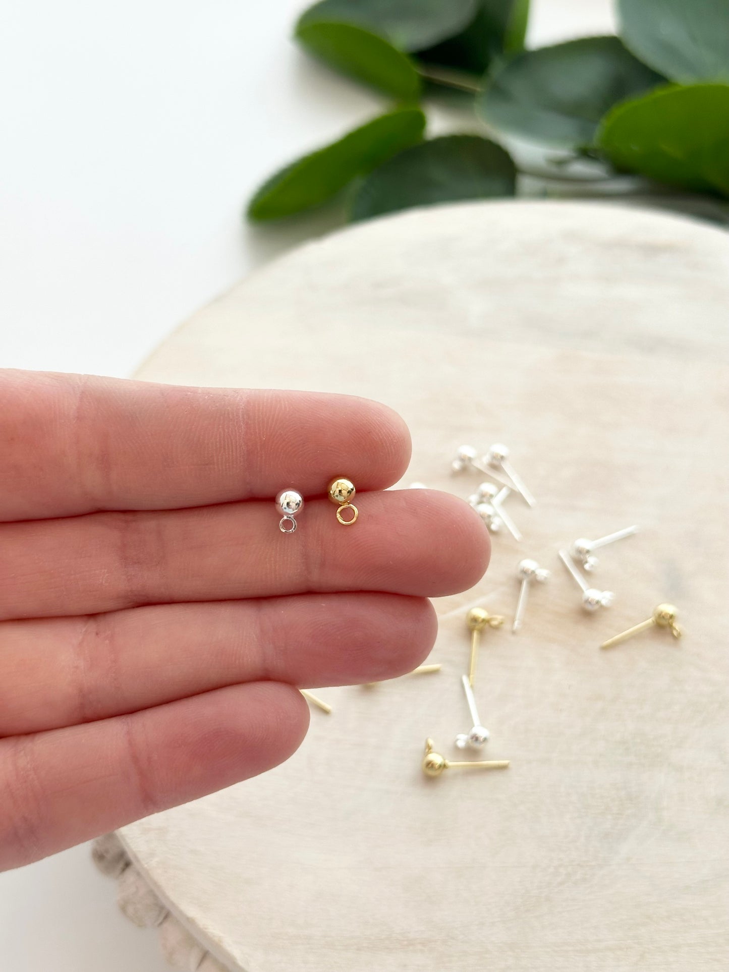 4mm Ball Earring Posts - Gold or Silver (10pc)