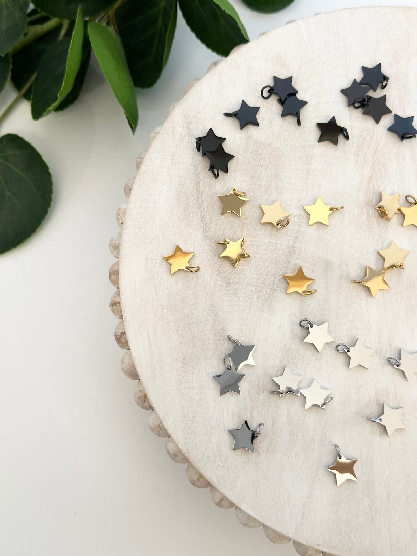 Mini Star Charms - Gold, Silver, Black  (10pc)