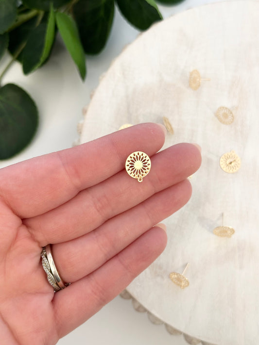 Filigree Circle Earring Post - Gold (10pc)