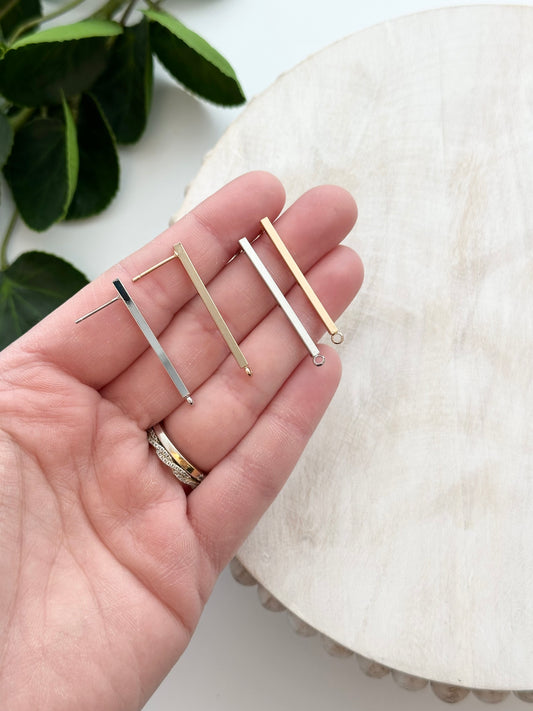 Long Bar Earring Post - Gold or Silver (10pc)