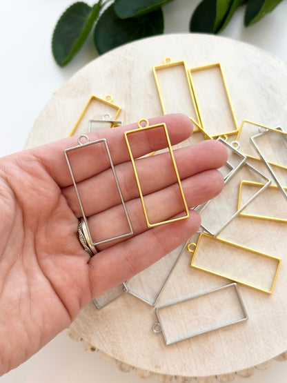Thick Rectangle Bezel Charm - Gold or Silver (10pc)