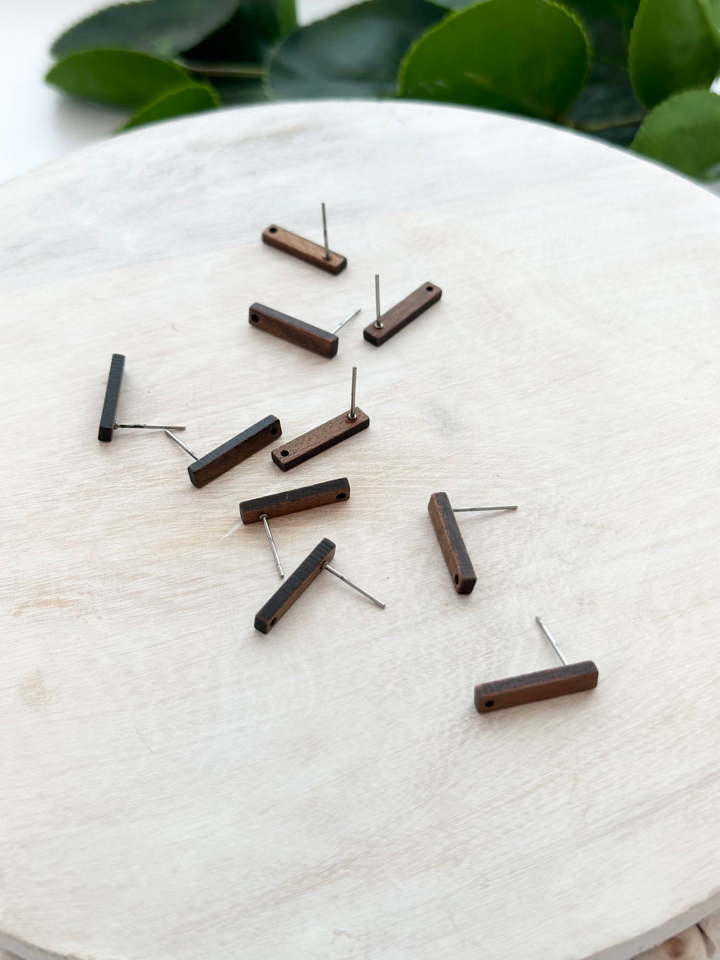 Wood Skinny Rectangle Bar Earring Post - Walnut (10pc)