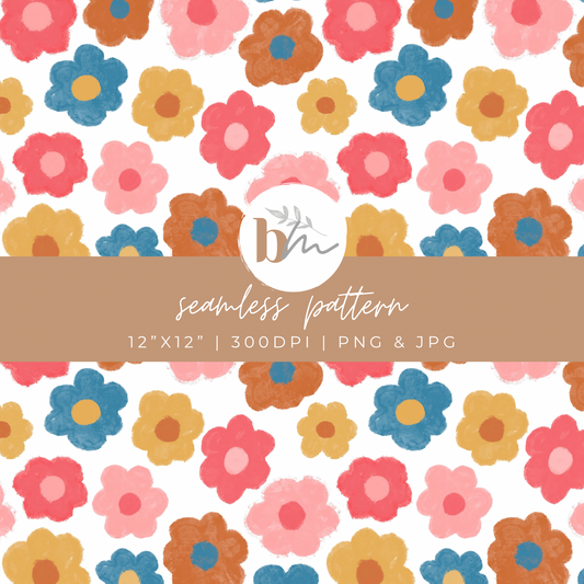 Crayon Flowers - Boho | Digital Seamless Pattern