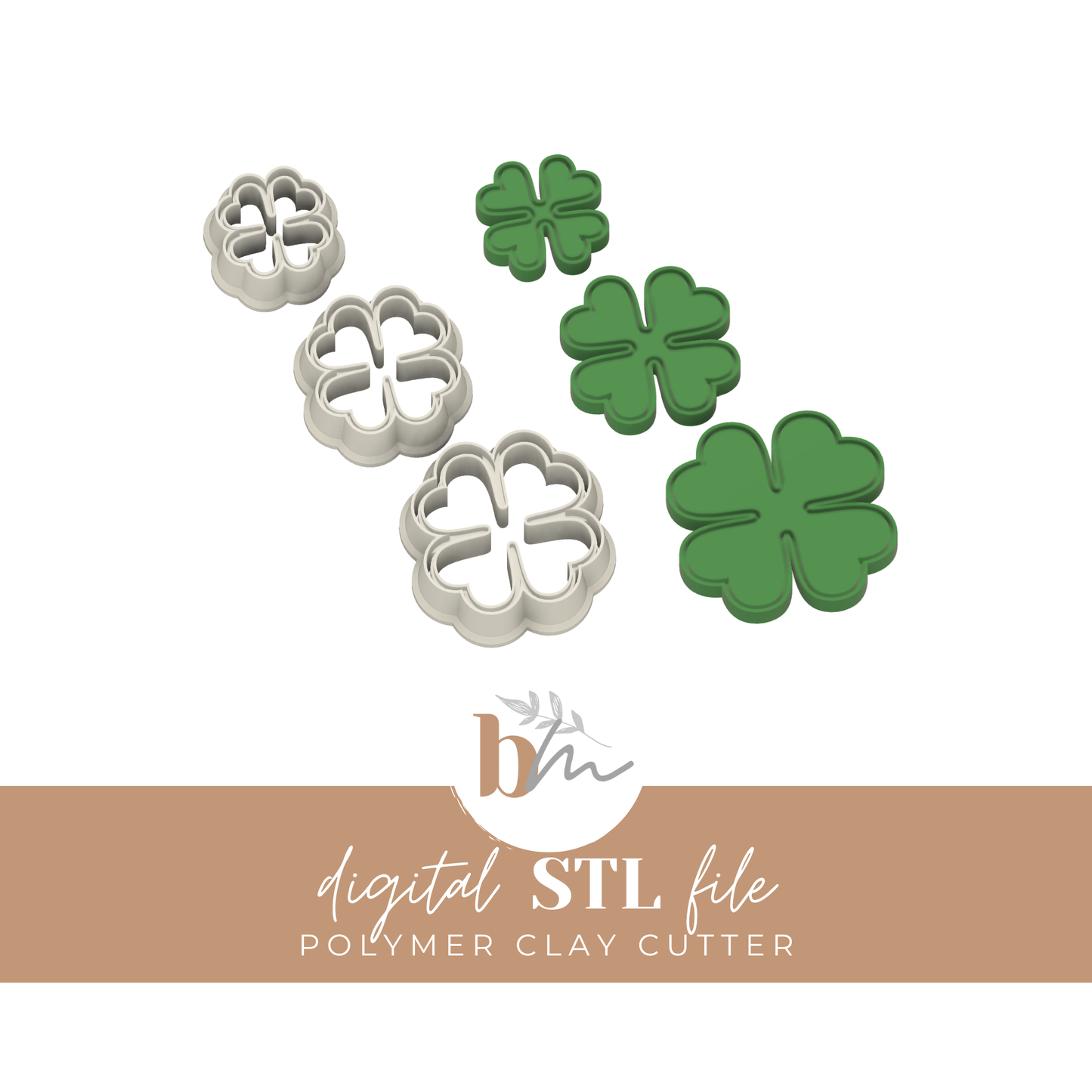 Bordered Four Leaf Clover - 3 Sizes | Digital STL File | Polymer Clay Tools & Cutters